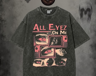 All Eyes On Me Graphic Tee – Disturbing Vintage Eye Design, Washed Aesthetic Shirt, Horror Art, Unisex Streetwear