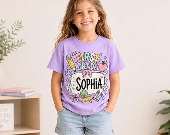 Personalized Pencil Back To School Kids Shirt, Custom Grade Level Tee, Pencil Pennant School Shirt, First Day of School Outfit