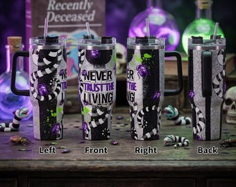 Never Trust The Living 40oz Tumbler – Gothic Beetle Snake Design, Spooky Halloween Cup, Witchy Gift, Horror Aesthetic Travel Mug with Handle