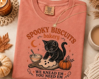 Kitty Biscuits Shirt Spooky Season Tee, Black Cat Halloween Tee, Comfort Colors Spooky Season Shirt, Cat Lover Fall Gift