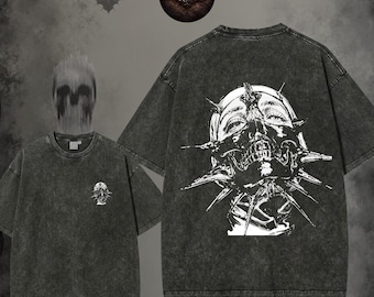 Spiked Mask Dark Art Graphic Tee, Gothic Horror Aesthetic Shirt, Acid Wash Grunge Clothing, Oversized Alternative Streetwear, Macabre Top