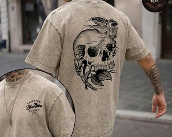 Skull & Roses Washed Tee – Dark Gothic Shirt, Alternative Fashion with Skull Design, Edgy Streetwear for Gothic Lovers