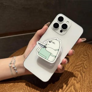 Angry White Bear Magnetic Phone Grip – Cute Cartoon Bear Magsafe Phone Holder, Meme Animal Phone Stand, Kawaii Bear Accessory Gift