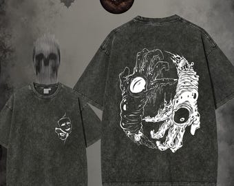 Macabre Eyeball Hand Graphic Tee, Gothic Dark Art Shirt, Acid Wash Oversized Grunge Top, Horror Aesthetic Streetwear, Creepy Alt Clothing