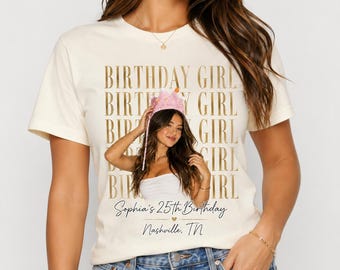 Custom Photo Birthday Shirt,  Personalized Picture Matching Birthday Crew Trip Tee, Matching Birthday Trip T-Shirt