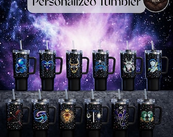 Personalized Zodiac 40oz Tumblers – Customizable Cosmic Tumbler with Zodiac Signs, Gift for Astrology Lovers, Magical and Unique Drinkware