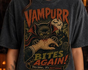 Vintage Cat Halloween Shirt, Vampurr Cat Halloween Shirt, Funny Vampire Cat Tee, Vintage Halloween Graphic Shirt, Spooky Cat Lover Gift