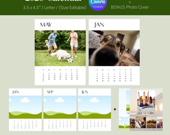 Plantilla de calendario fotográfico 2026, minicalendario magnético personalizado de bolsillo, regalo, calendario de escritorio, imprimible, editable en Canva