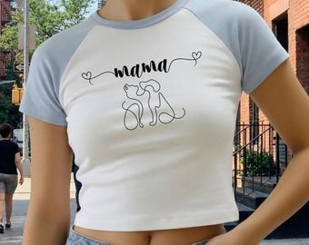 Mama Crop Top Shirt, Dog Mom Cat Mom Tee, Minimal Line Art Mama Top, Pet Mom Crop Tee, Mother’s Day Gift for Moms