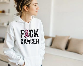 Sudadera con capucha y lazo rosa "F*ck Cancer" - Regalo solidario