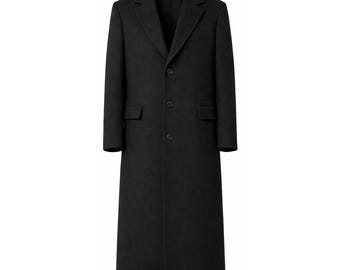 Black Wool Long Coat Classic Winter Overcoat Formal Wear