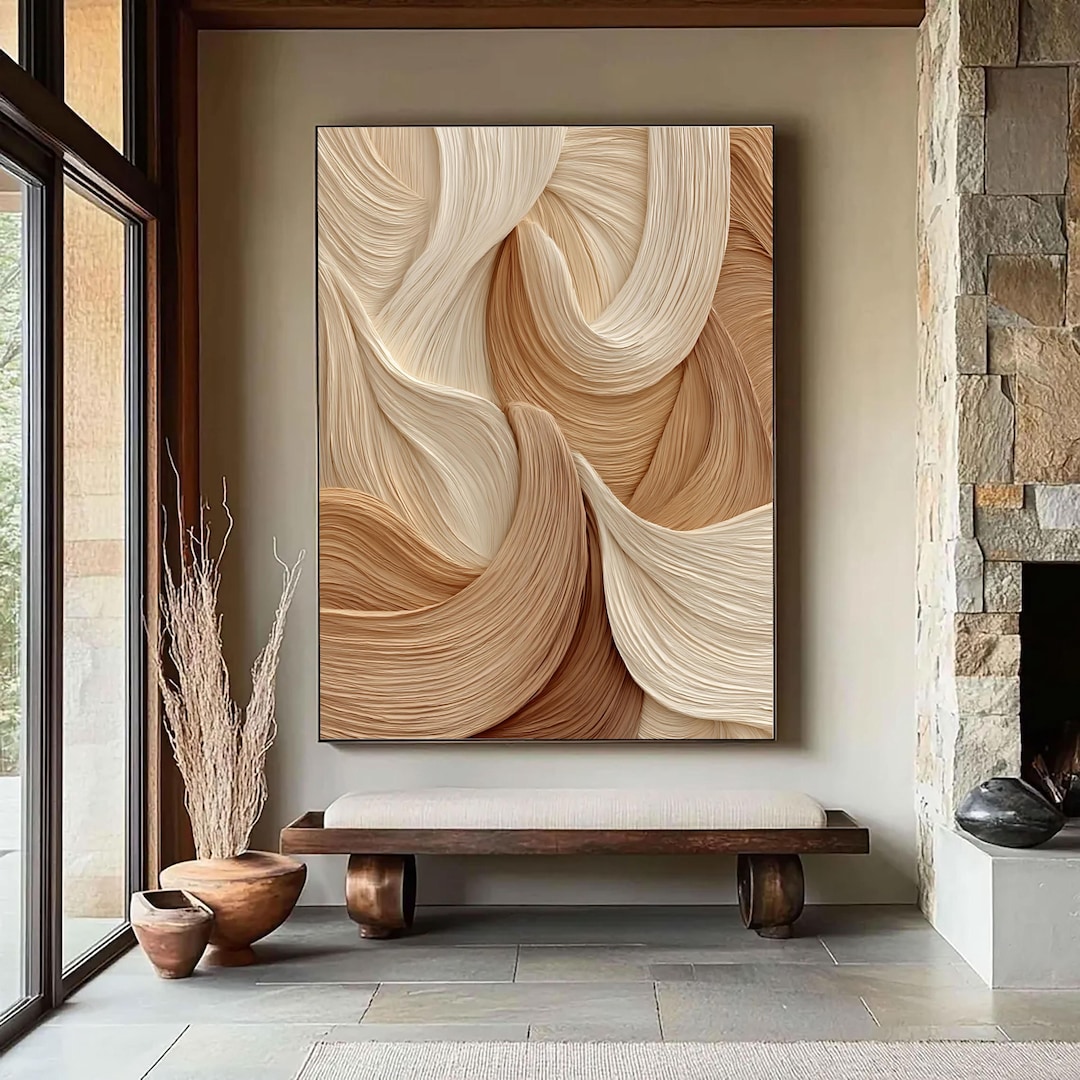 Warm Neutral Texture Wall Art | Beige & Cream Abstract Oil Painting ...