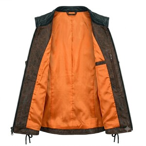 Women Distressed Brown Leather Vest, Two Tone Biker Waistcoat image 3