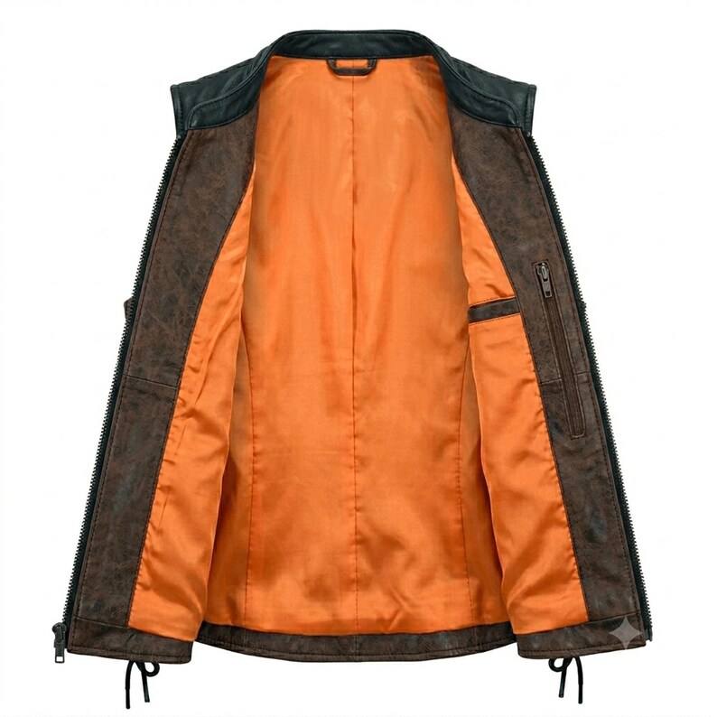 Women Distressed Brown Leather Vest, Two Tone Biker Waistcoat image 3