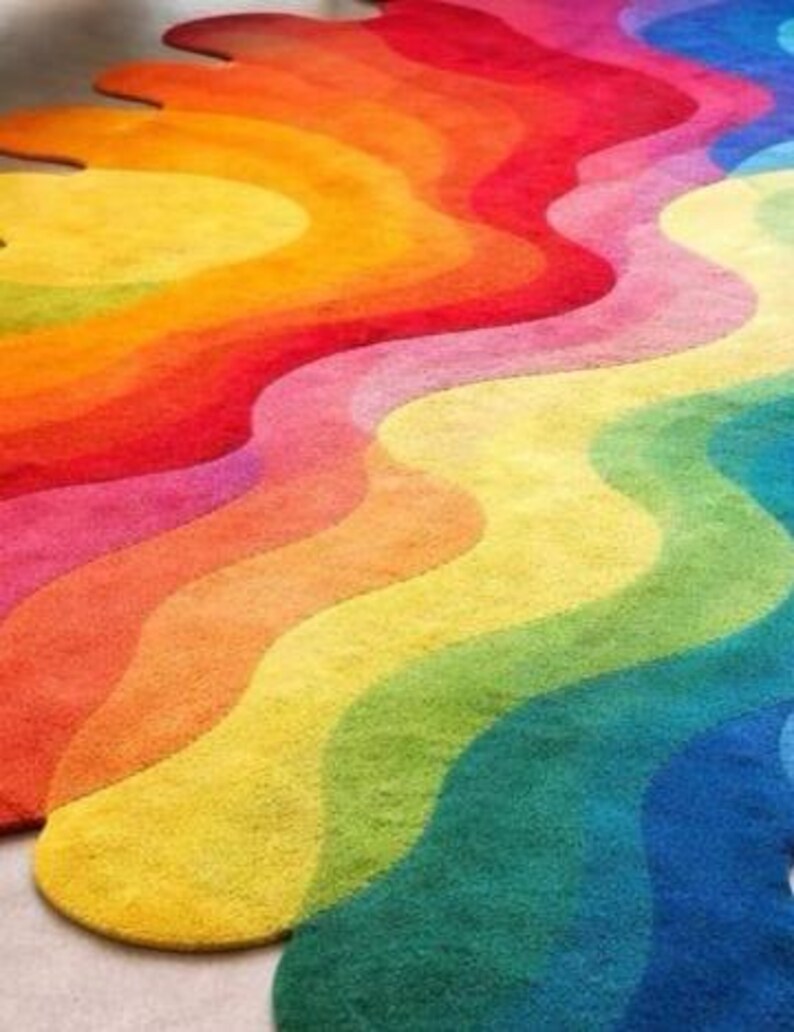 Wool Rainbow Rug Hand Tufted Wool Rug | Rainbow Wave, Abstract Irregular Shape - Etsy