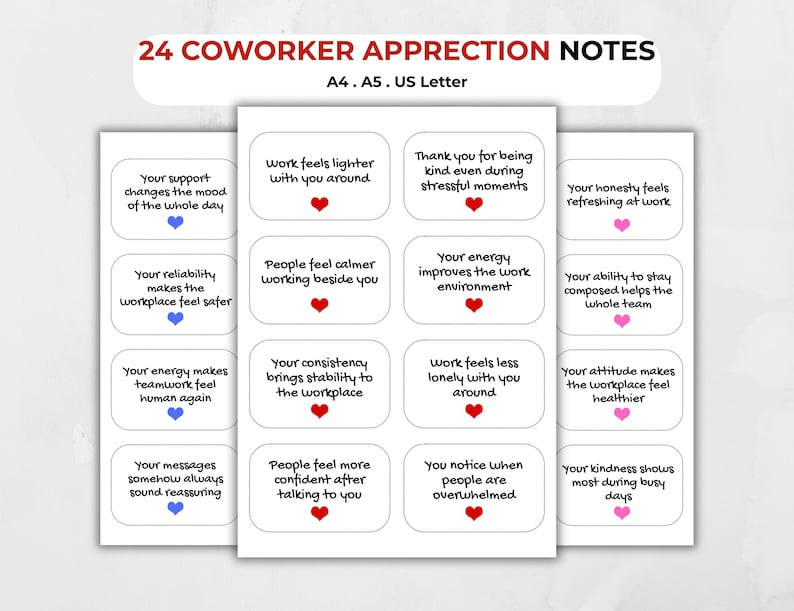 Coworker Appreciation Notes: Printable Workplace Kindness Cards ...