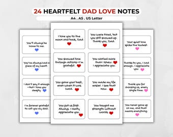 24 Heartfelt Dad Love Notes: Father Appreciation messages (Instant Download)