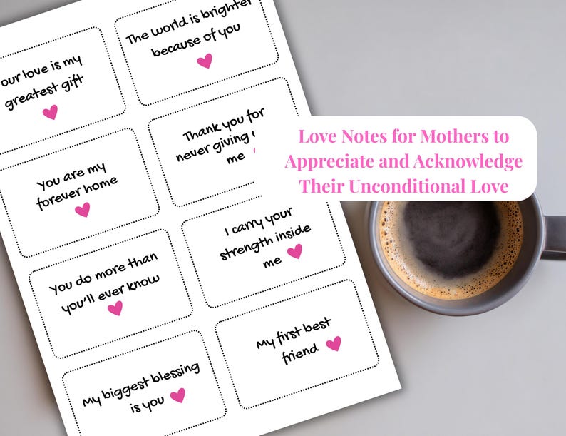 Printable Love Notes for Mom, Heartfelt Messages, Appreciation Cards ...