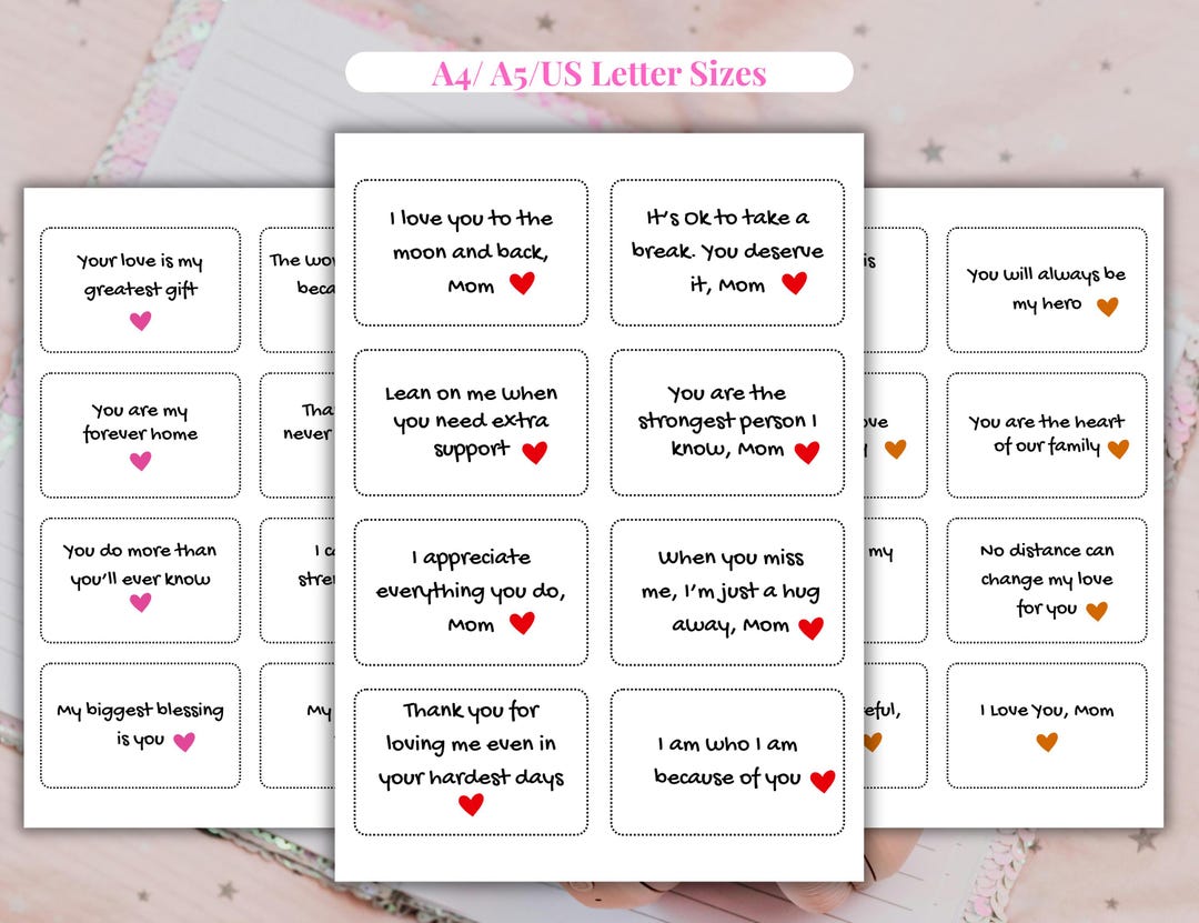 Printable Love Notes for Mom, Heartfelt Messages, Appreciation Cards ...