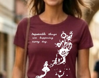 Alice in Wonderland Quote Shirt, Impossible Things T-Shirt, Bookish Coffee Art Tee