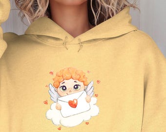 Engel Grafik Hoodie für Frauen, süßes Engel Design Sweatshirt, weicher Pastell Grafik Hoodie