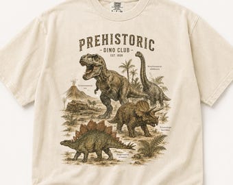 Retro Prehistoric Dino Club Shirt, Comfort Colors Dinosaur Graphic Tee, Jurassic Adventure T-Shirt