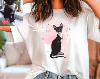Custom Pet Portrait Shirt, Personalized Pet Name T-Shirt, Dog or Cat Photo Tee, Watercolor Animal Shirt, Pet Lover Gift