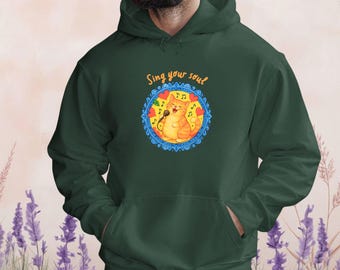 Singing Cat Hoodie, Musical Cat Sweatshirt, Creative Feline Mandala Art, Cozy Gift for Music Lovers and Artists
