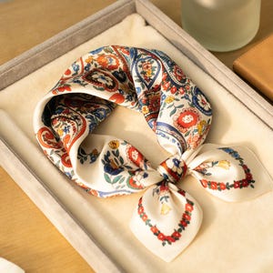 Mulberry Silk Scarf - Boho Floral Paisley Print, Lightweight Headscarf