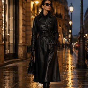 Women's Genuine Leather Long Trench Coat | Handmade Belted Gothic Maxi Duster Jacket | Luxury Leather Long Coat | Winter  | Gift for Her
