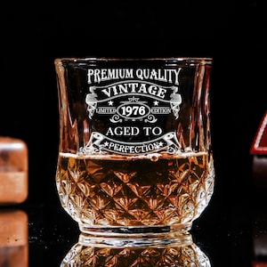 Vintage 1976 Engraved Whiskey Glass – 50 Year Old Gifts Bourbon Scotch Whisky Tumbler Glass & Coaster Set - 50th Birthday Aged to Perfection