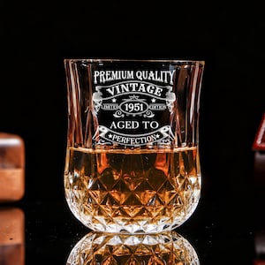 Vintage 1951 Engraved Whiskey Glass – 75 Year Old Gifts Bourbon Scotch Whisky Tumbler Glass & Coaster Set - 75th Birthday Aged to Perfection