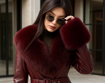 Giacca In Vera Pelle Di Agnello Borgogna Donna – Modello Easy Rider, Artigianale India