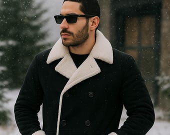 Handmade Men's Shearling Coat: Genuine Leather Winter Trench