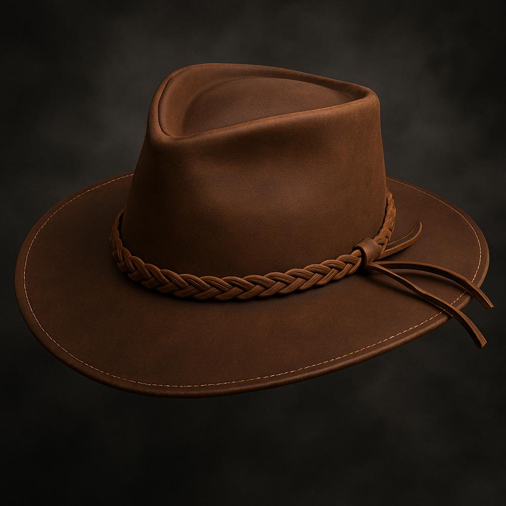 Handmade Brown Leather Cowboy Hat: Vintage Outback Fedora  display picture 1