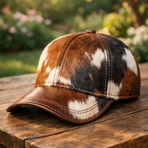 Handmade Hair On Leather Cap – Cowhide Patchwork Western Hat