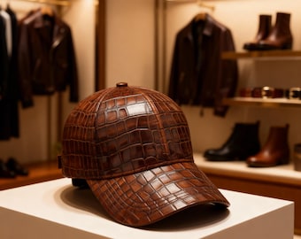 Handmade Crocodile-Embossed Leather Baseball Cap | Adjustable Streetwear Hat