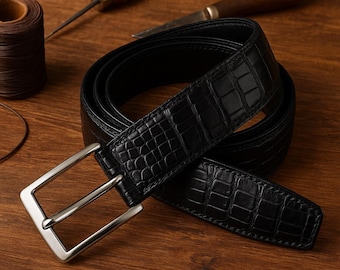 Handcrafted Crocodile Texture Belt  Luxury Leather Men’s Belt