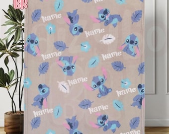 Custom Name Stiitch Baby Blanket, Personalized Disnney Fleece Blanket, Soft Baby Shower Gift