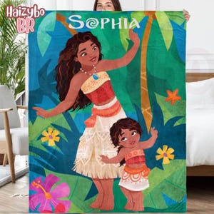 Disnney Moaana Baby Blanket, Custom Name Personalized Princess Blanket, Hawaiian Island Theme Fleece Throw image 1