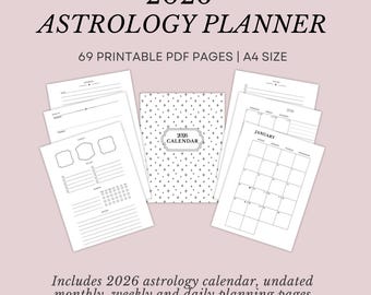 Calendario astrológico 2026, paquete de planificadores imprimibles (tamaño A4) (PDF)