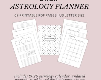 Calendario astrológico 2026, paquete de planificador imprimible, páginas sin fecha (PDF)