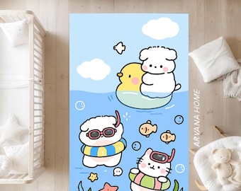 Tappeto da nuoto con animali dei cartoni animati: tappeto da gioco antiscivolo per la cameretta dei bambini