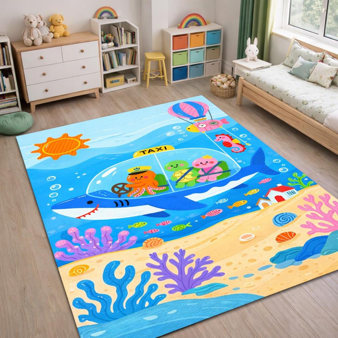 Ocean Shark Kids Rug: Under the Sea Nursery Playroom Carpet - Etsy