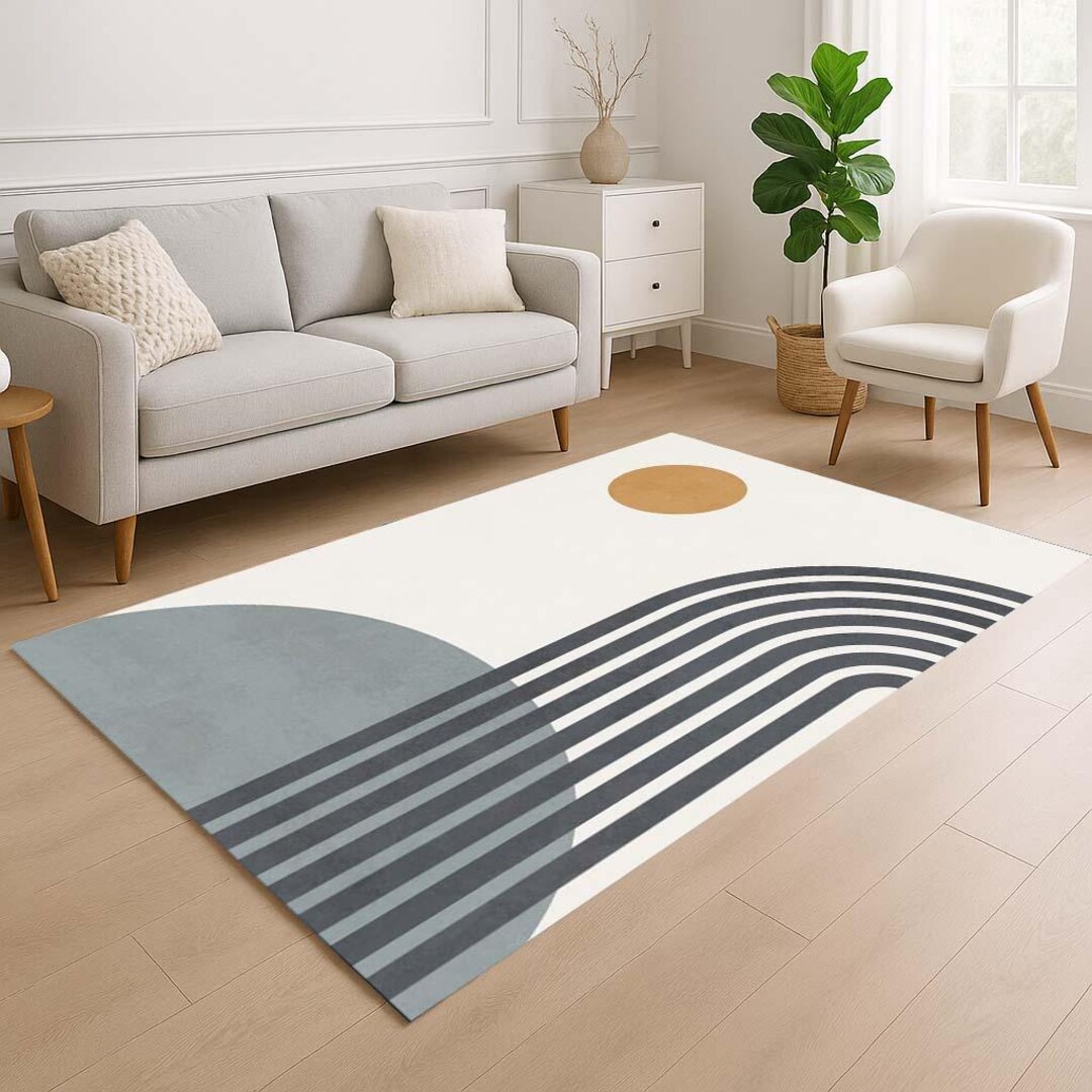 Abstract Rug Minimalistic Minimal Abstract Scandinavian Rug: Washable Modern Area Carpet in Grey ...