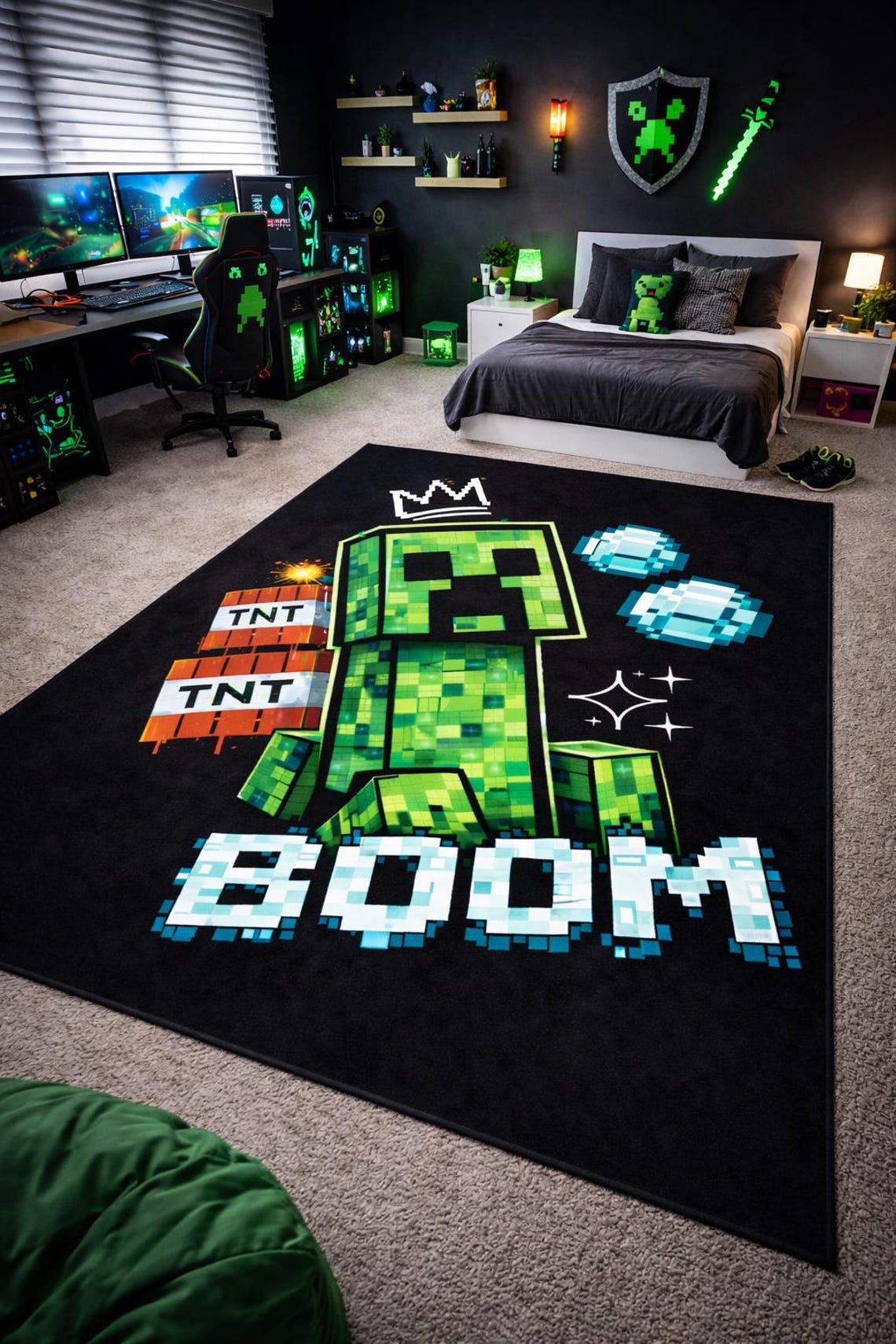 Noce Pixel Rug Pixel Gamer Rug – Washable Non Slip Kids Carpet - Etsy