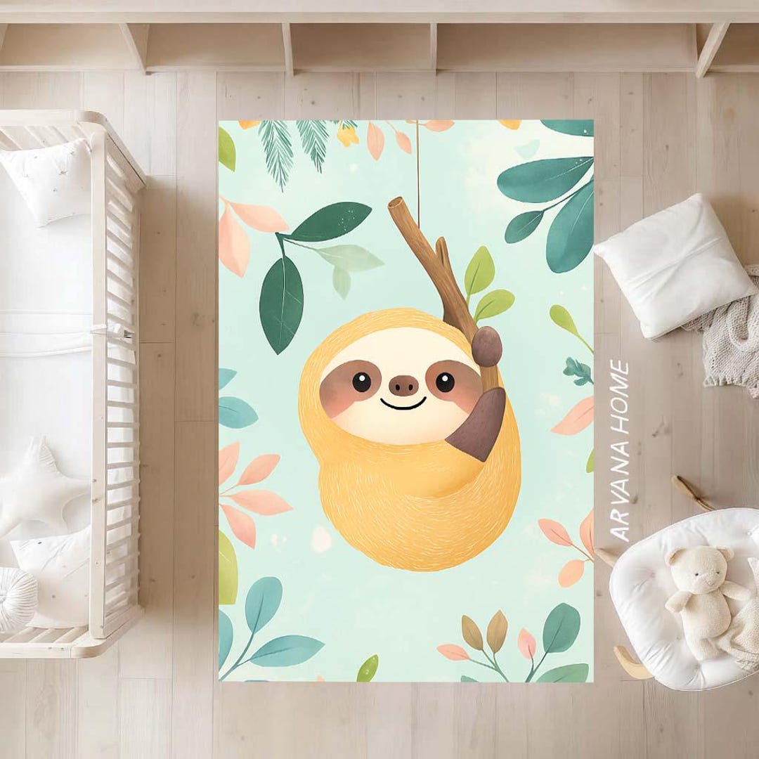 Sloth Nursery Rug: Jungle Theme, Washable Play Mat - Etsy