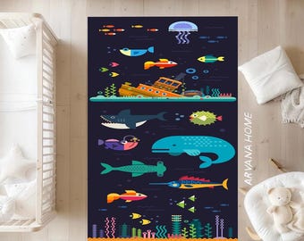 Alfombra infantil lavable con diseño de animales del océano