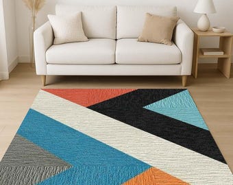 Modern Geometric Area Rug: Abstract Colorful Washable Floor Mat