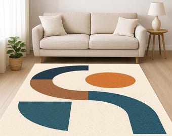 Abstrakter Skandinavischer Teppich: Beige Minimalistische Formen, rutschfest